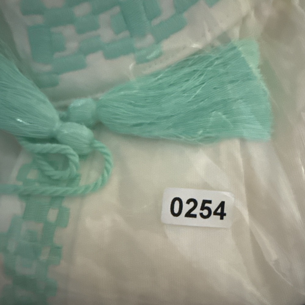 Style & Co Woman 2X White Sleeveless Peasant Top Aqua Embroidered Tassel - Picture 9 of 9